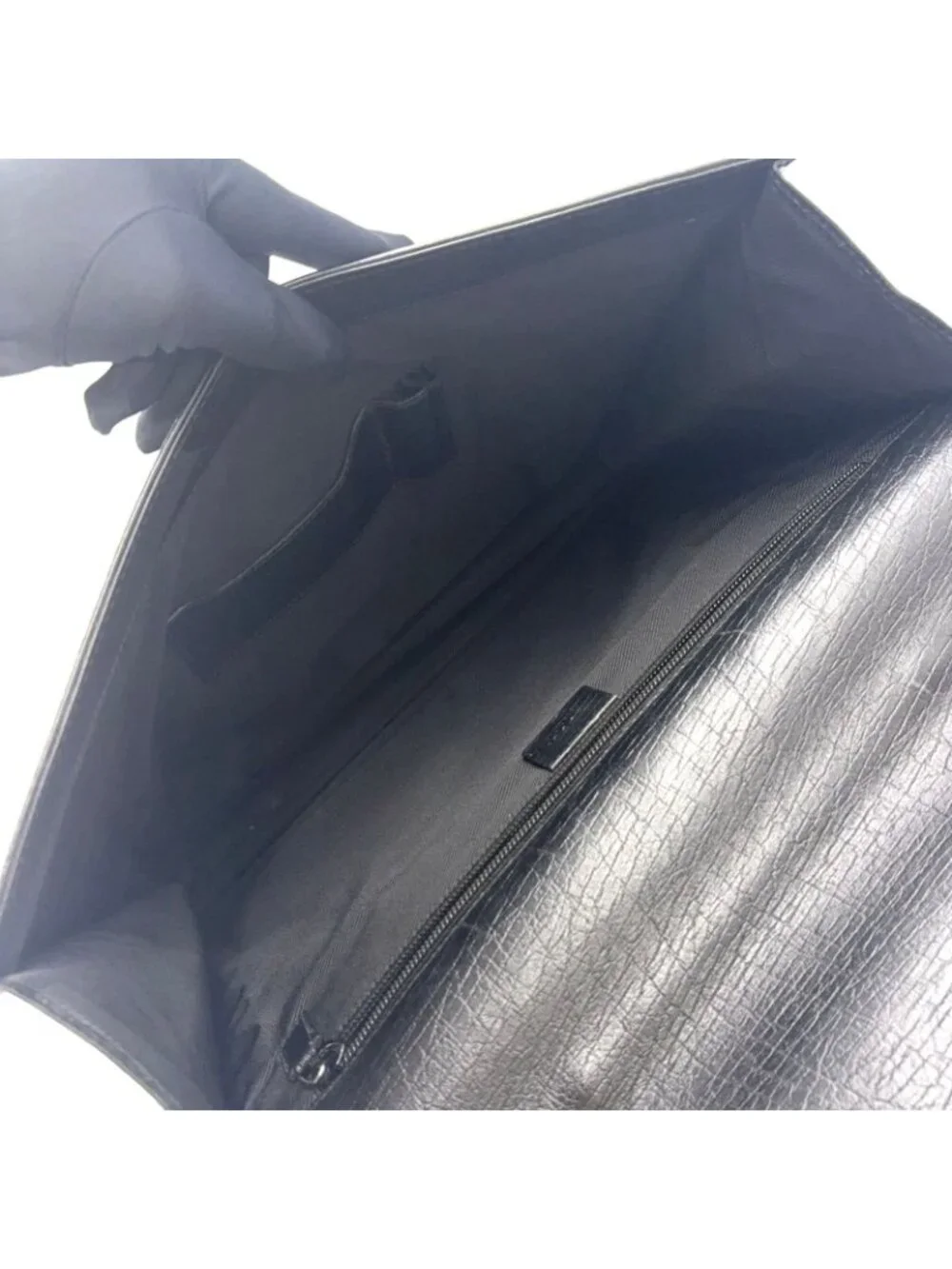 Gucci Guccissima Leather Black Business Bag Silver